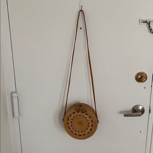 Woven Rattan Circle Crossbody Bag